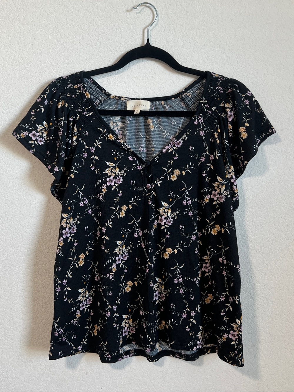 Romantic floral flutter sleeve Blouse Flowy, soft vintage aesthetic, summer fall